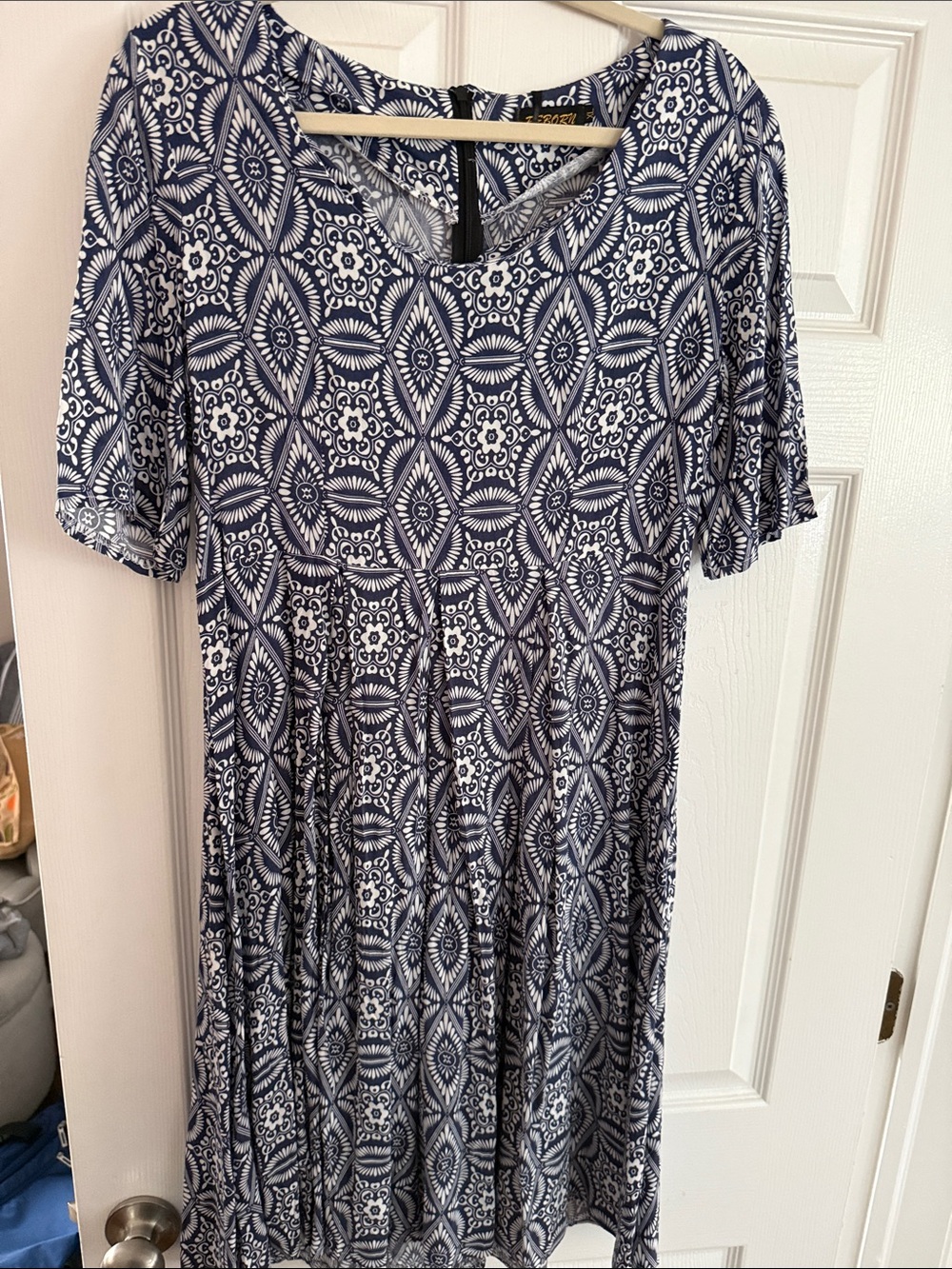 Reborn Navy & White Geometric Asymmetrical Dress
